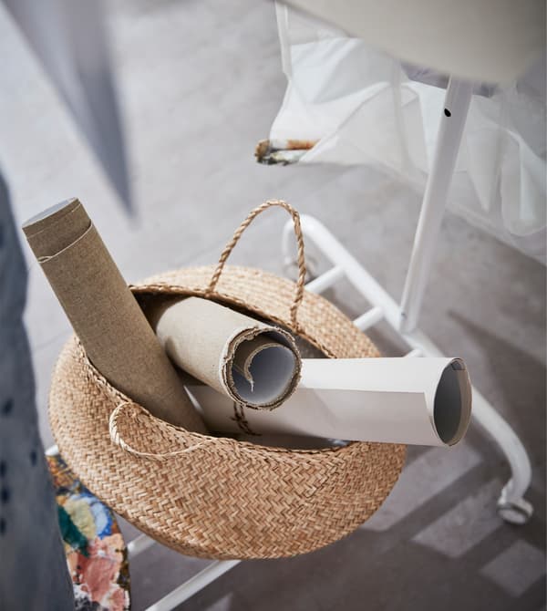 A FLÅDIS basket adds a natural, unique touch to dorm decor thanks to seagrass that’s woven by hand.