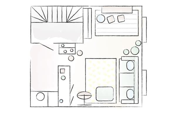 A floor plan of Ringa’s living room in Amsterdam.