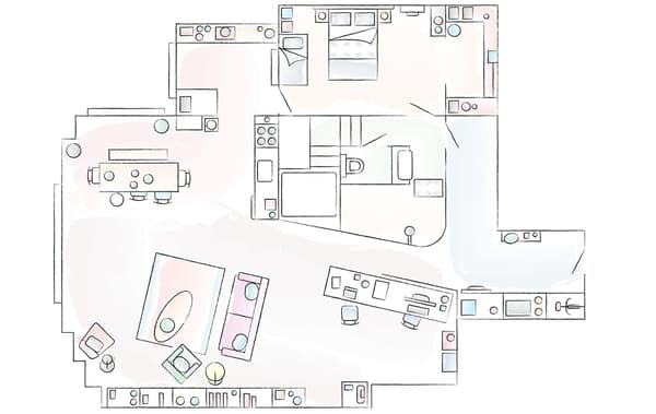 A floorplan of Deborah and Adam's apartment in Berlin.