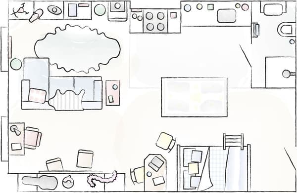 A floorplan of Donald and Ben’s studio.