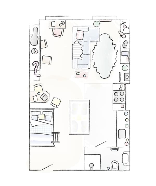 A floorplan of Donald and Ben’s studio.