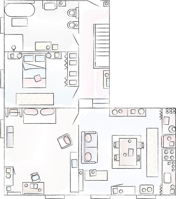 A floorplan of Elisa’s apartment.