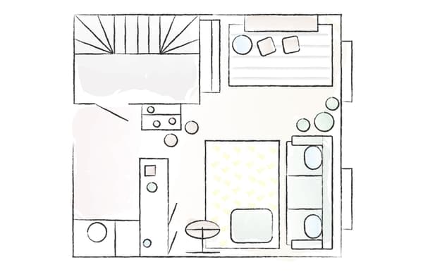 A floorplan of Ringa’s living room.
