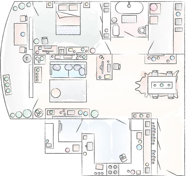 A floorplan of Yiqing and Derrick’s apartment.