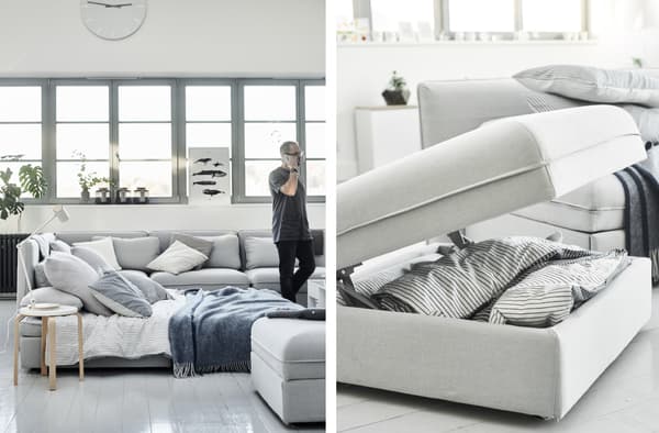 A footstool with built-in storage.