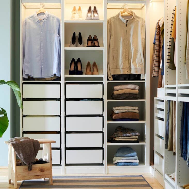 A fully organised PAX wardrobe with space for shoes and clothes