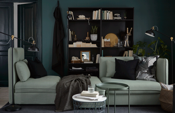 A GIF shows the function of several different lamps in a living room.