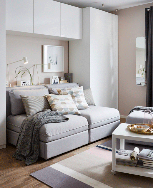 A GIF shows the transformation of a sofa to bed.