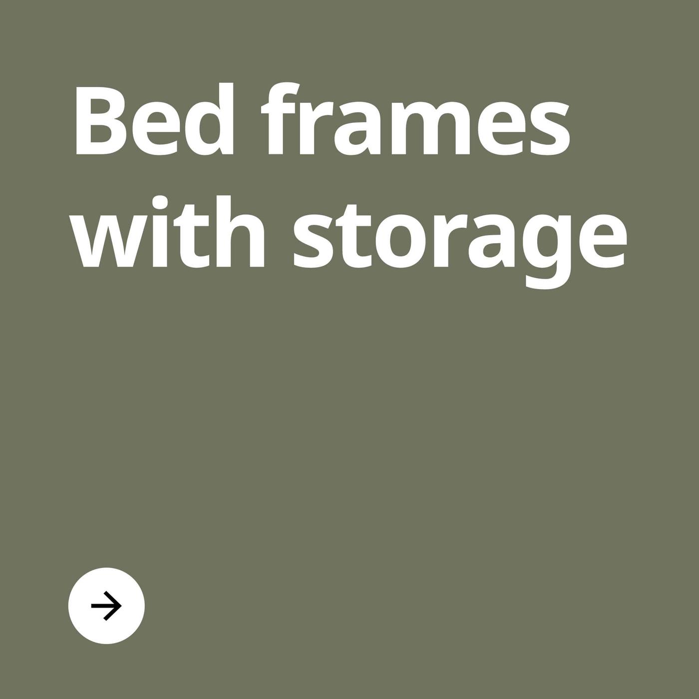 A green color block with the text 'Bed frames with storage' on it.