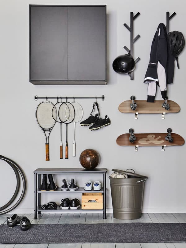 A hallway for storing your sports gear.