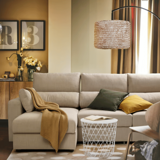 A Hillared beige ESKILSTUNA 3-seat sofa with chaise longue