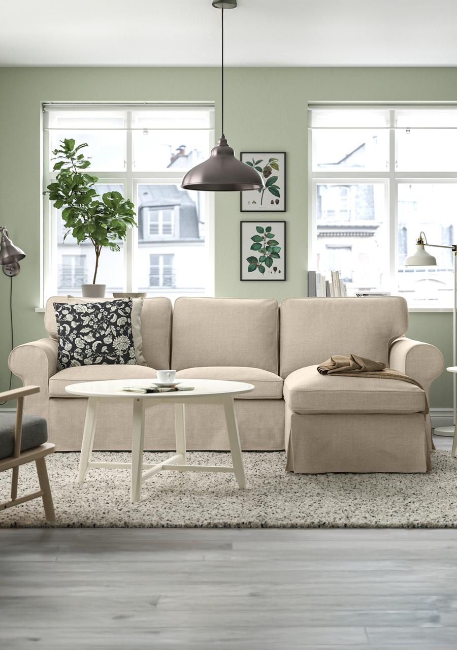 A kilanda light beige EKTORP 3-seat sofa with chaise longue