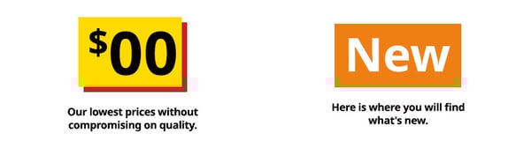 A legend explaining the following communication on the IKEA Singapore Swedish Restaurant page. First, a yellow/red tag with black sample price '$00', followed by black text that reads 