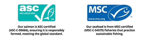 A legend explaining the following communication on the IKEA Singapore Swedish Restaurant page. First, a ASC certification icon with black text that reads 