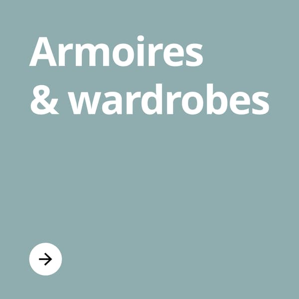 A light blue color block with the text 'Amoires & wardrobes' on it.