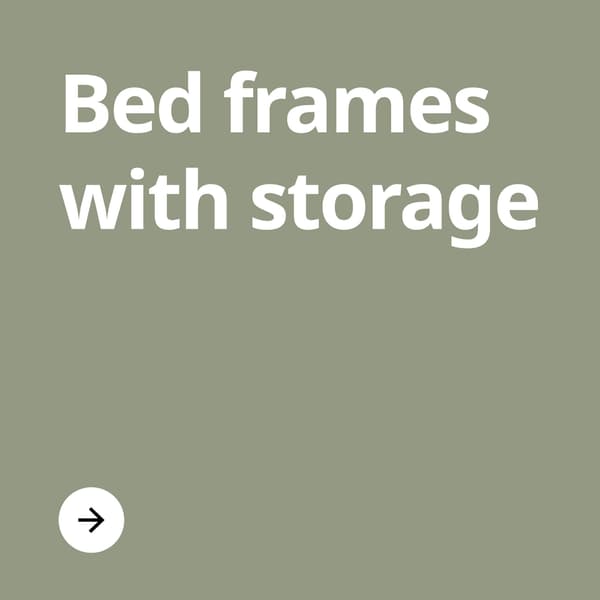 A light green color block with the text 'Bed frames with storage' on it.
