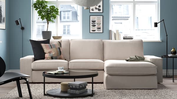 A light KIVIK sofa in the living room.