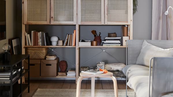 A living room with an IVAR cabinet.