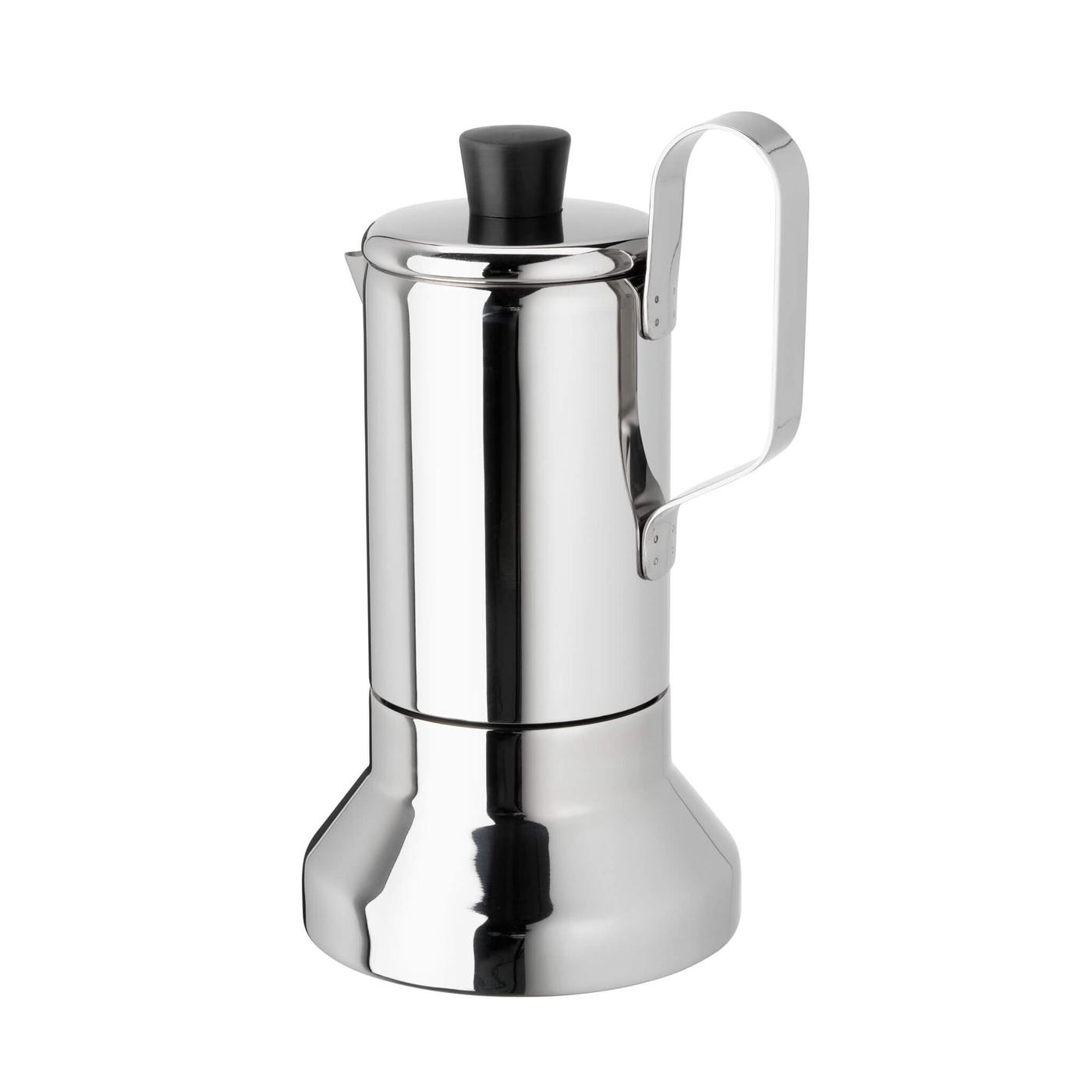 A metal espresso maker on a white background, linking to a product recall page.