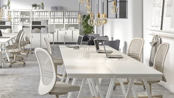 A modern office furnished with IKEA products.