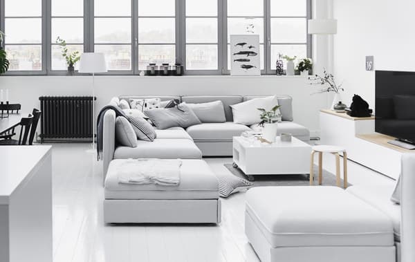A modular sofa arranged for socialising.
