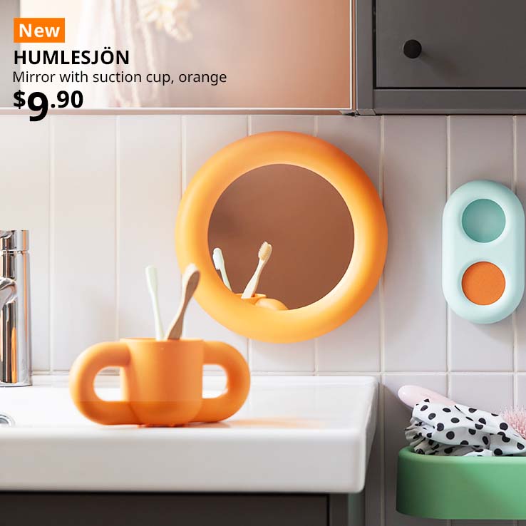 A overview shot of HUMLESJÖN bathroom series.