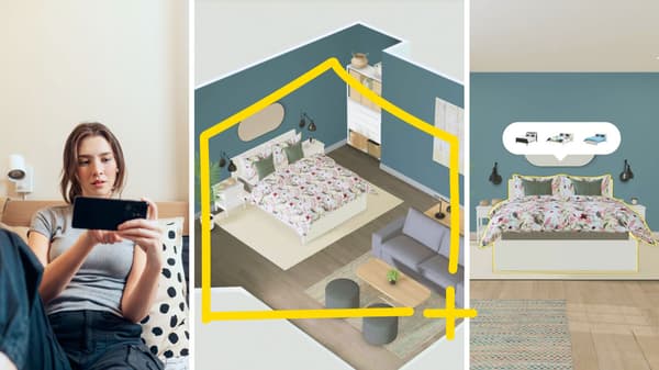 A person is designing their bedroom using the IKEA Kreativ 3D planning tool