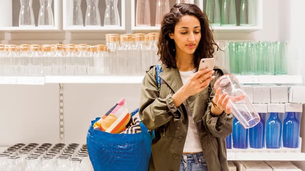 A person is looking at a smart phone.