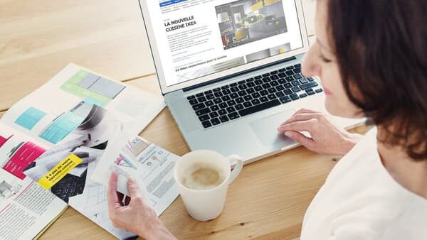 A person is planning a kitchen.