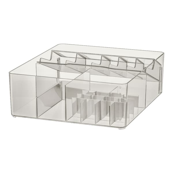 A picture of an IKEA GODMORGON bathroom storage container in plastic grey on a white background.