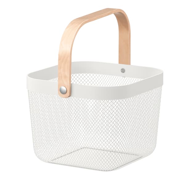 A picture of an IKEA RISATORP basket in white on a white background.