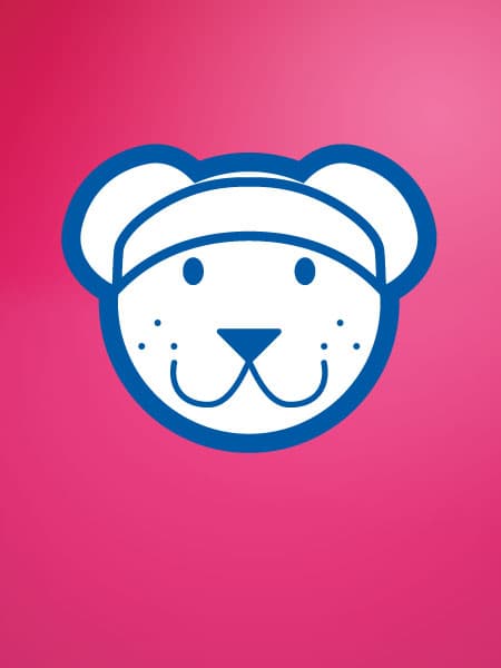 A pink background with the head of FABLER BJÖRN teddy bear 