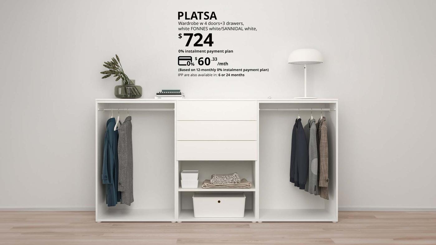 A PLATSA wardrobe combination priced for $724 but now can be paid for $60.33 per month for 12 months