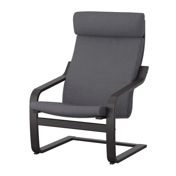 A POÄNG chair with grey cushion and black structure
