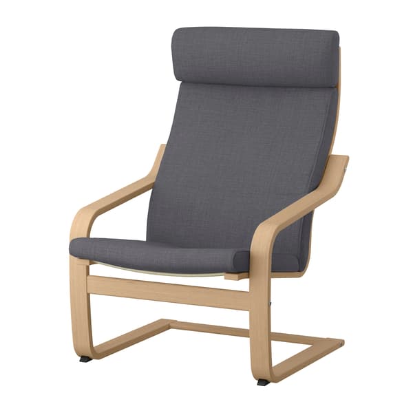 A POÄNG chair with grey cushion and wooden structure