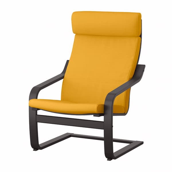 A POÄNG chair with yellow cushion and black structure