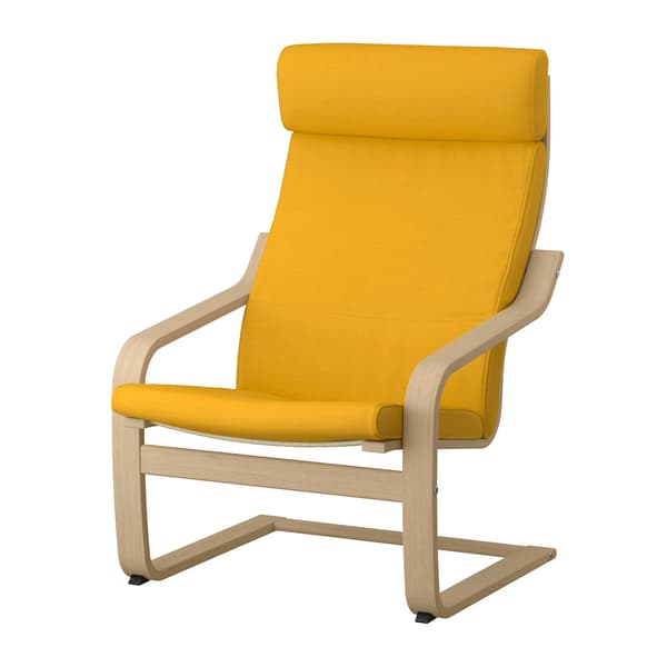 A POÄNG chair with yellow cushion and wooden structure