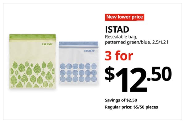 A red with white text 'New lower price' tag. Black text on image on the right that reads 
