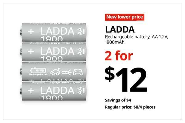 A red with white text 'New lower price' tag. Black text on image on the right that reads 