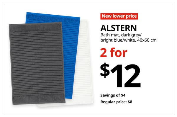 A red with white text 'New lower price' tag. Black text on image on the right that reads, 