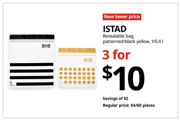 A red with white text 'New lower price' tag. Black text on image on the right that reads 