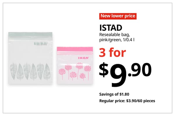 A red with white text 'New lower price' tag. Black text on image on the right that reads 