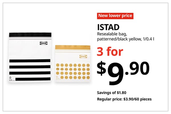 A red with white text 'New lower price' tag. Black text on image on the right that reads 
