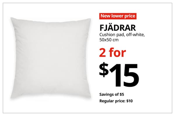 A red with white text 'New lower price' tag. Black text on image on the right that reads 