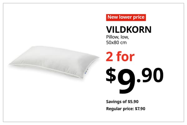 A red with white text 'New lower price' tag. Black text on image on the right that reads, 