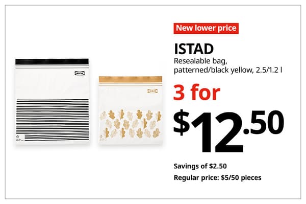 A red with white text 'New lower price' tag. Black text on image on the right that reads 