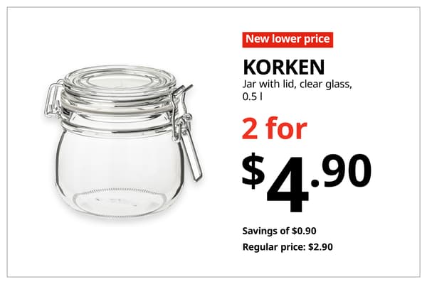 A red with white text 'New lower price' tag. Black text on image on the right that reads, 