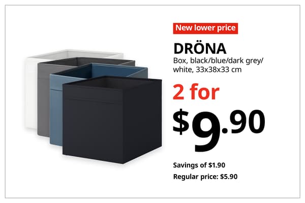 A red with white text 'New lower price' tag. Black text on image on the right that reads 