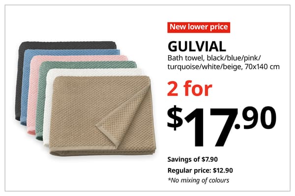A red with white text 'New lower price' tag. Black text on image on the right that reads, 