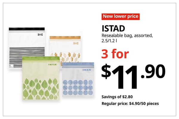A red with white text 'New lower price' tag. Black text on image on the right that reads 
